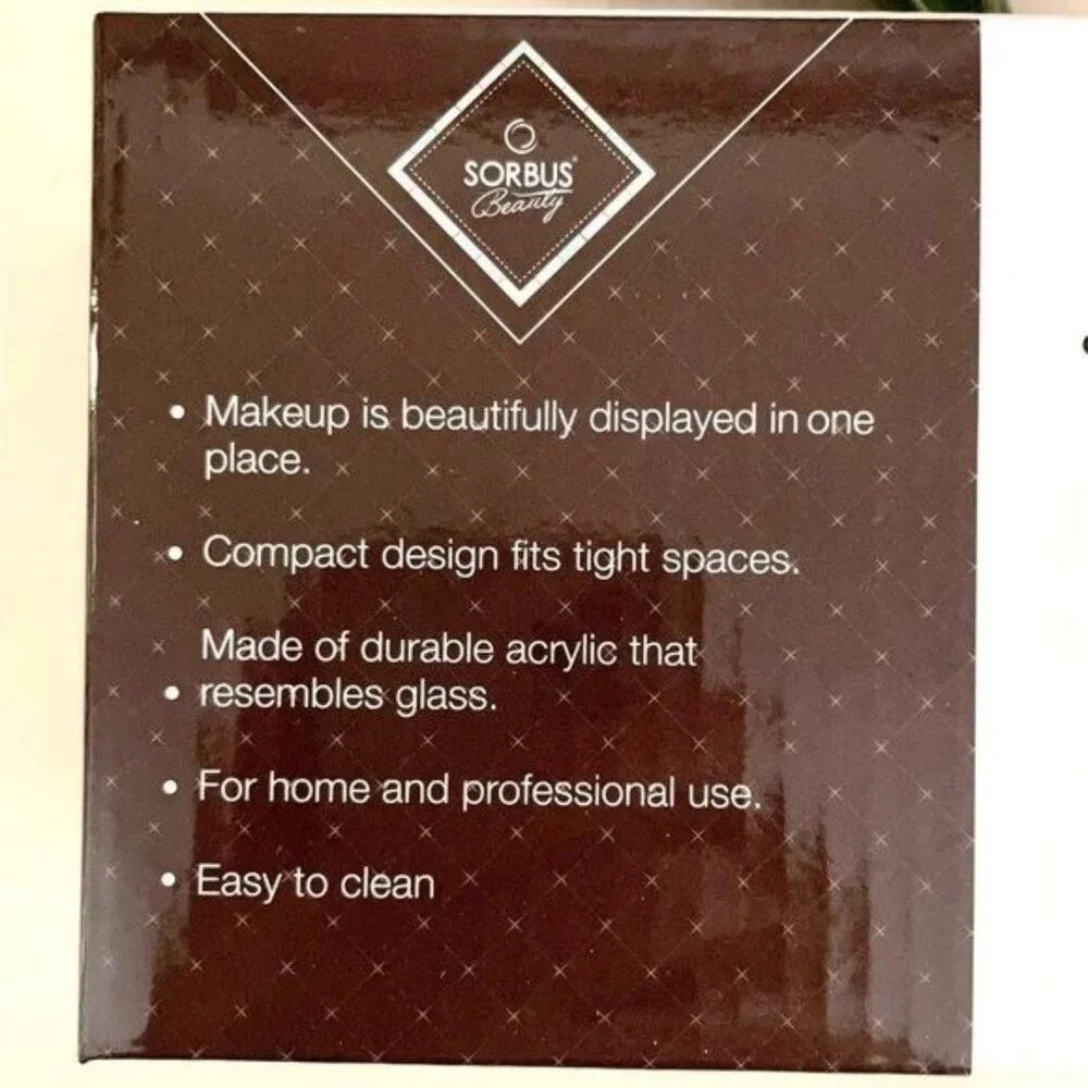 Sorbus Mini Makeup Organizer with 9 Slots Clear w/ Daisy Print Bottom Desk Dorm